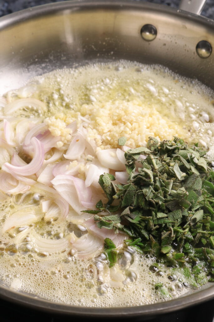 melted butter, shallots, garlic, and sage in a pan