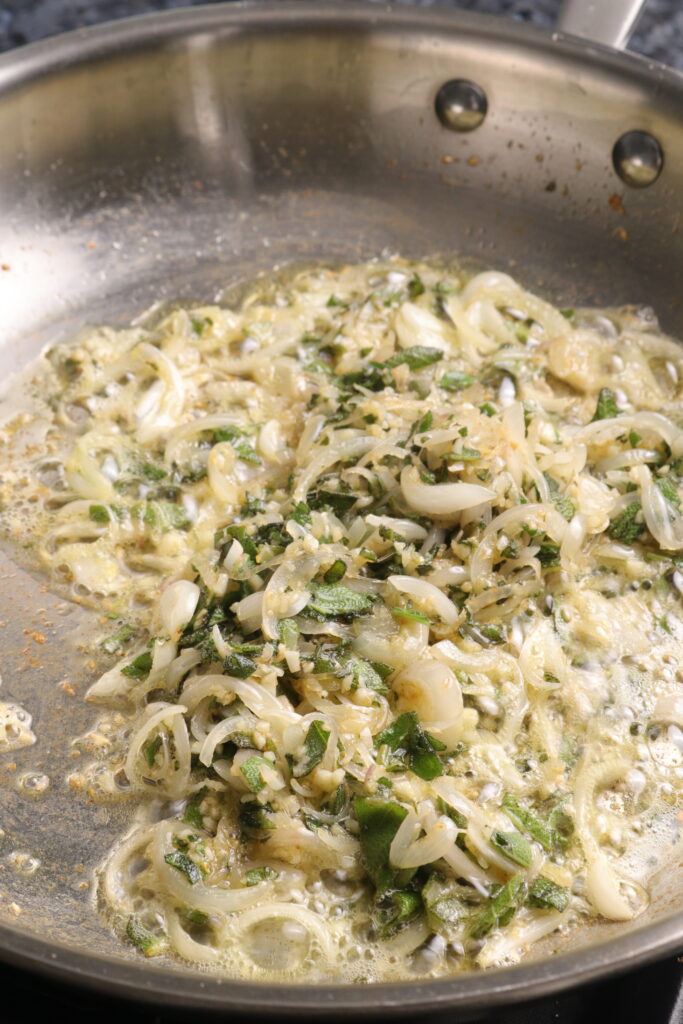 melted butter, shallots, garlic, and sage in a pan