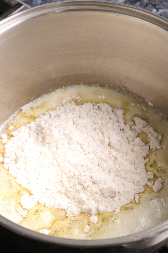 Melted butter and flour in a saucepan