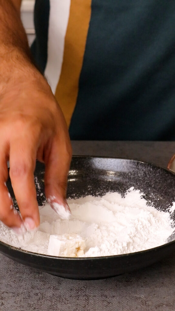 dredging tofu in rice flour