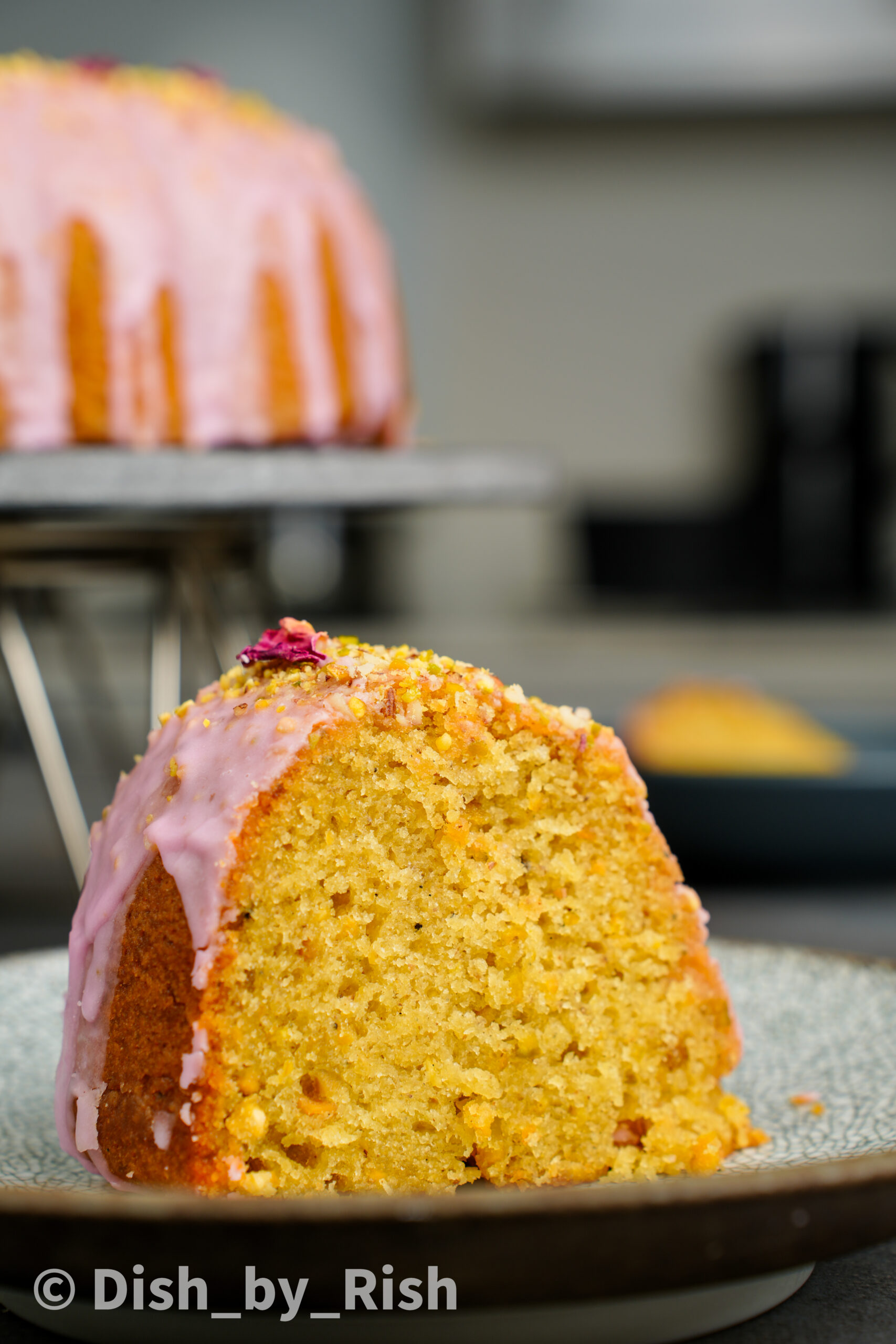 Pistacchio Crusted Mango Rose Cake - Global Kitchen Travels