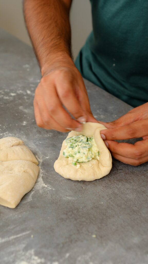 crimping jalapeno popper stuffed naan dough