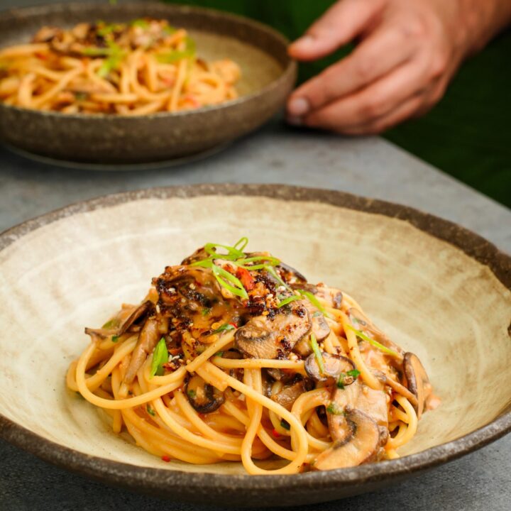 chilli miso mushroom pasta