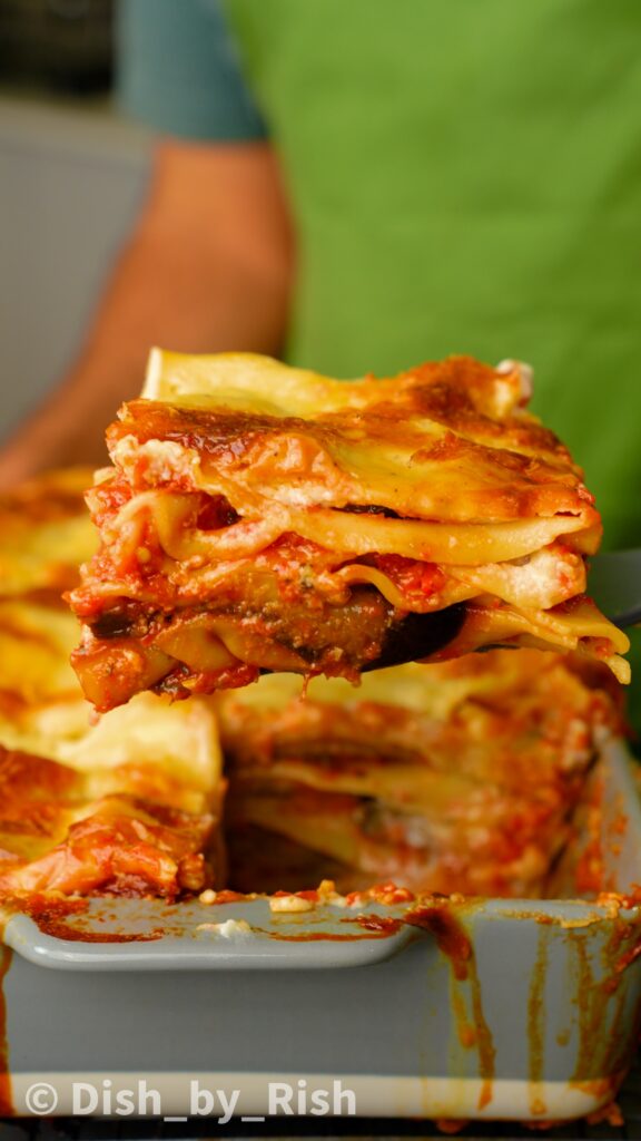 roasted aubergine and arrabbiata lasagne