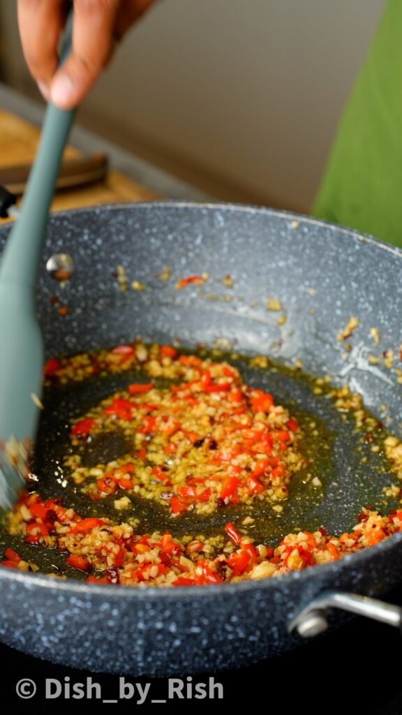 sautéing garlic and chilli