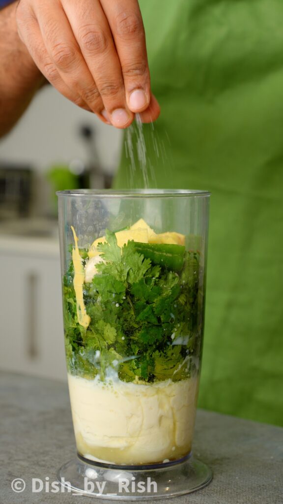 coriander chutney mayonnaise ingredients in a blender jug