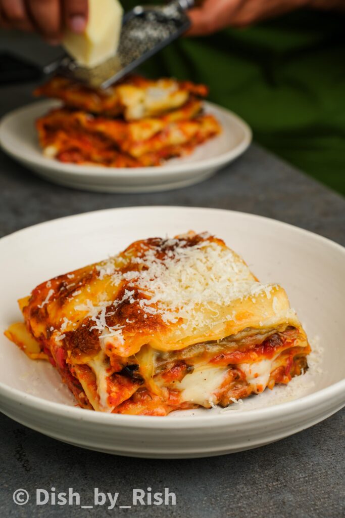 roasted aubergine and arrabbiata lasagne