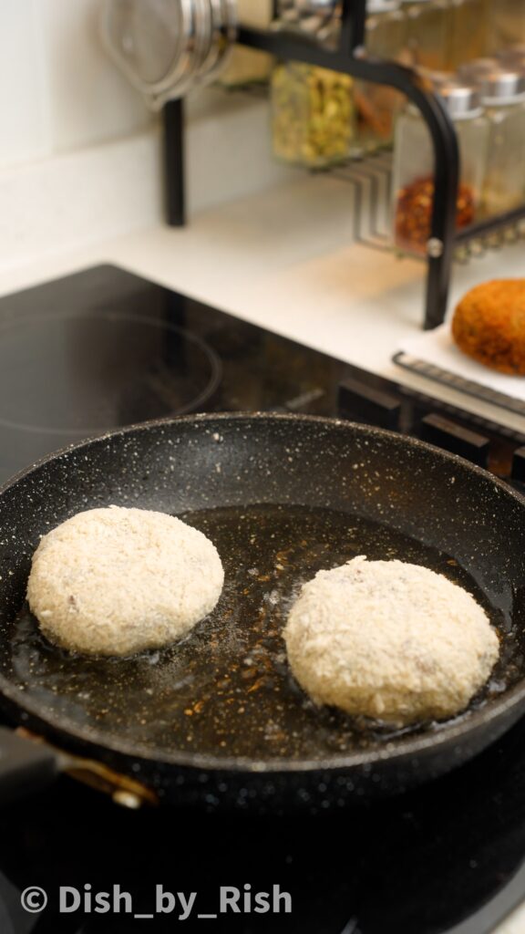 pan frying mushroom burgers