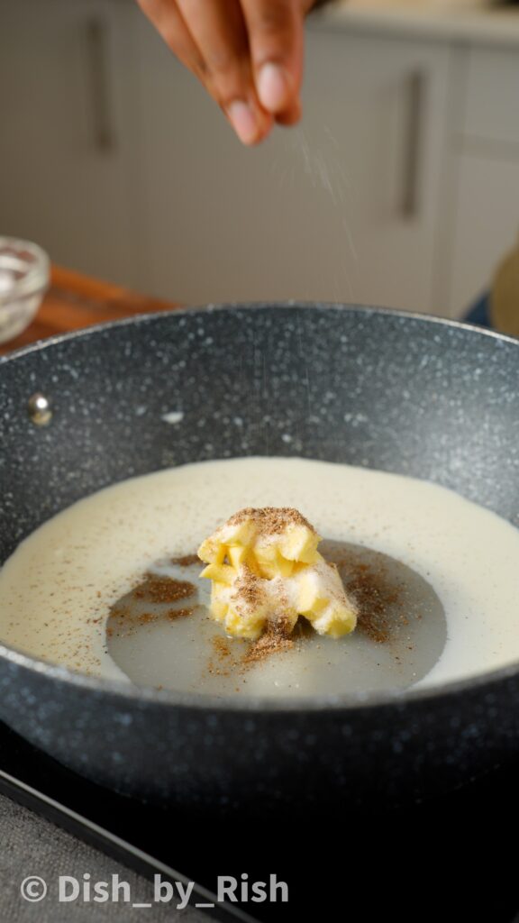 milk, butter, sugar, cardamom, and salt in a pan