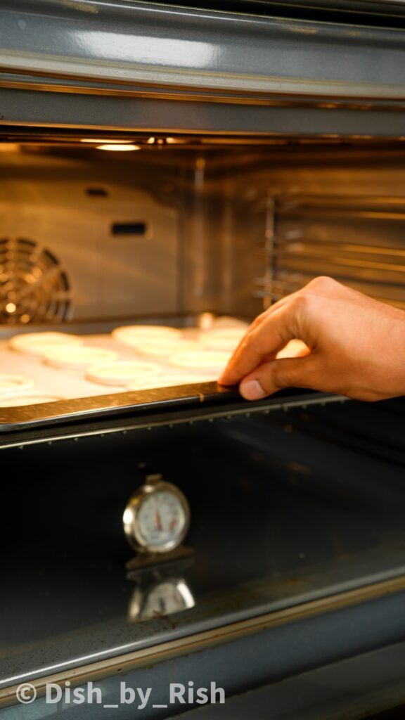 placing vol-au-vent cases into the oven