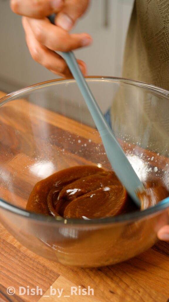 brown butter, sugar and vanilla in a mixing bowl