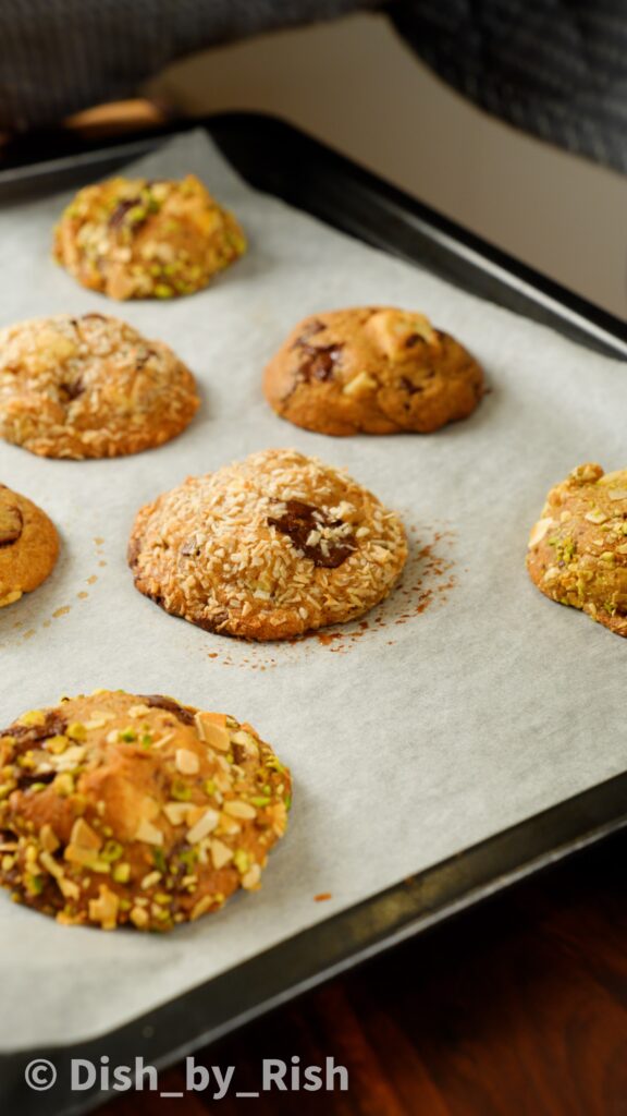 barfi chocolate chip cookies out of the oven