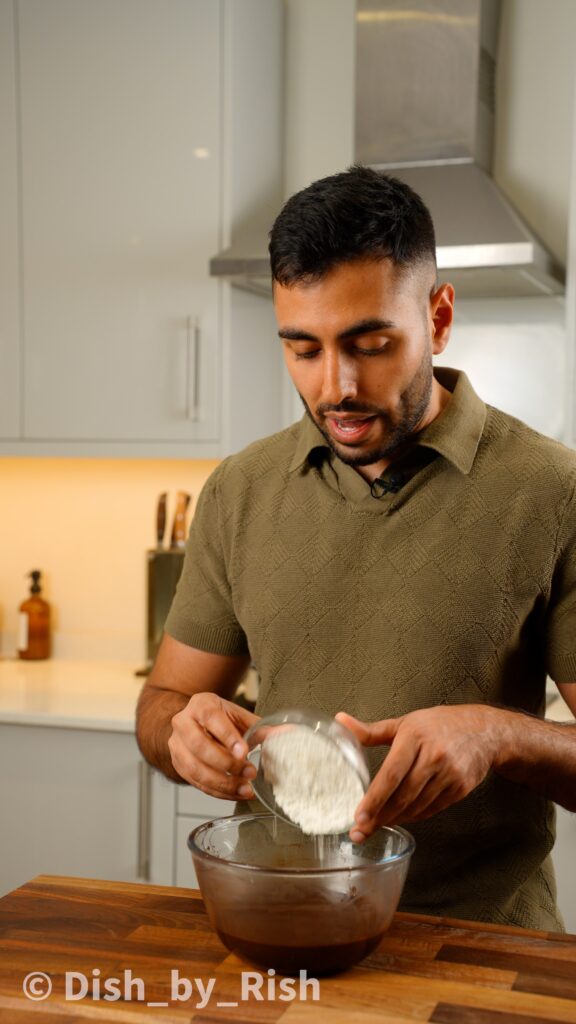 sifting in flour to chiffon batter