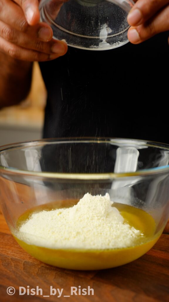 yogurt and milk powder added to mixing bowl