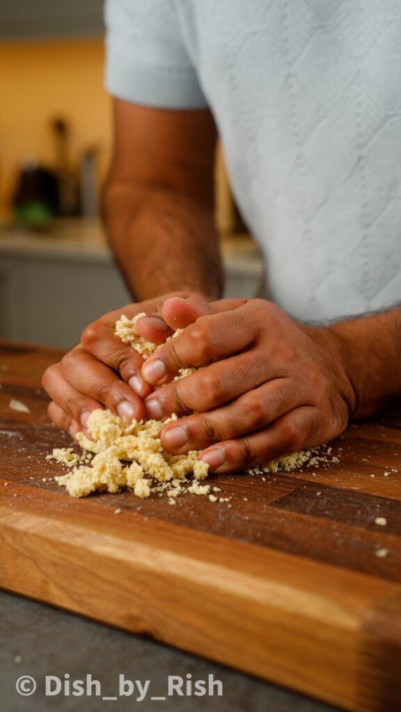 gathering pastry dough together on counter