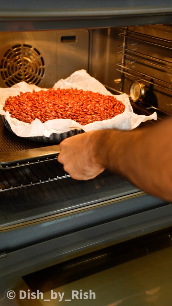 blind baking pastry tart in oven