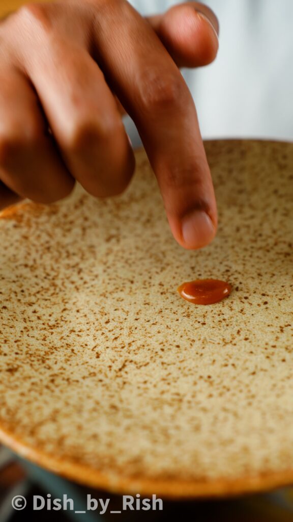 drop of caramel on a chilled plate