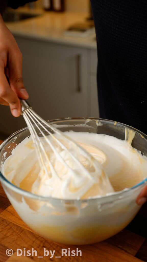 folding lightened egg yolk batter with remaining egg whites