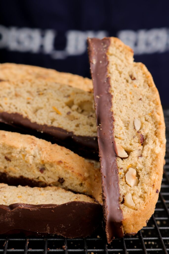 chocolate orange biscotti stacked together