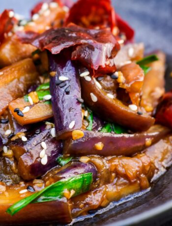 aubergine and garlic chive stir fry