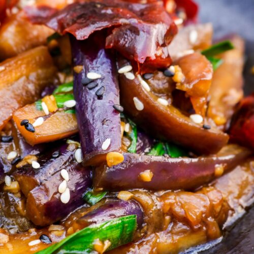 aubergine and garlic chive stir fry