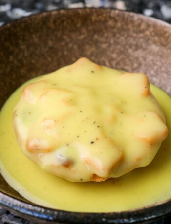 Cardamom custard poured on a mince pie