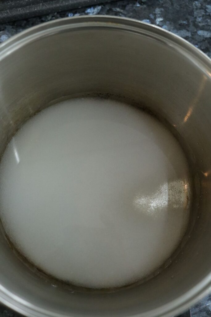 melting sugar and water in a saucepan