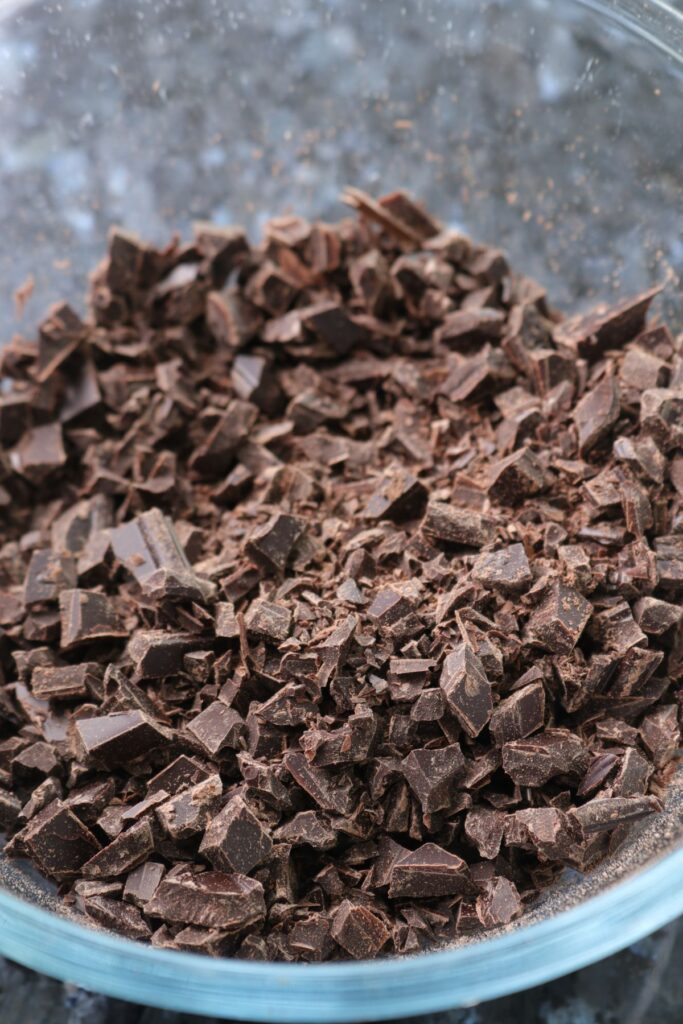 chopped dark chocolate in a mixing bowl