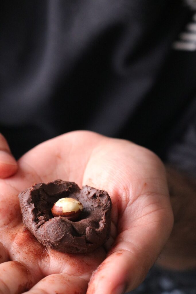 hazelnut stuffed inside a truffle