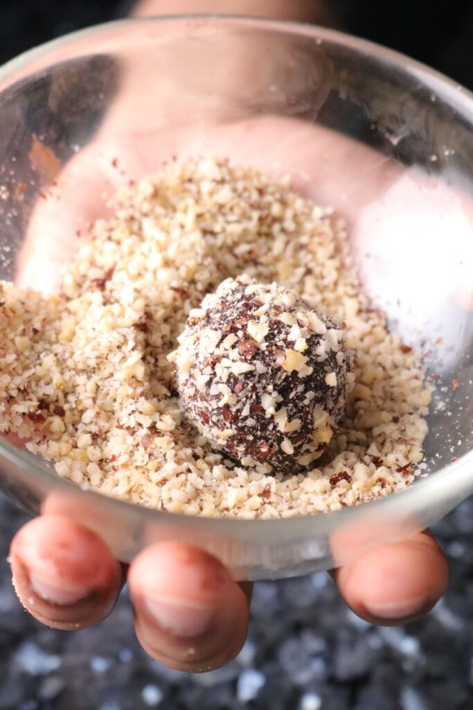 hazelnut stuffed truffle coated in chopped hazelnuts