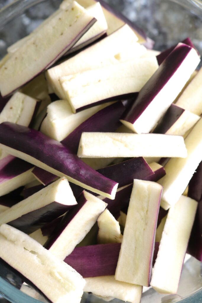 Japanese aubergine cut into strips