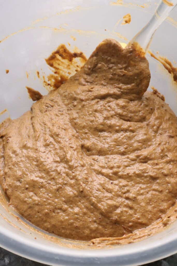 sticky toffee pudding batter folded together