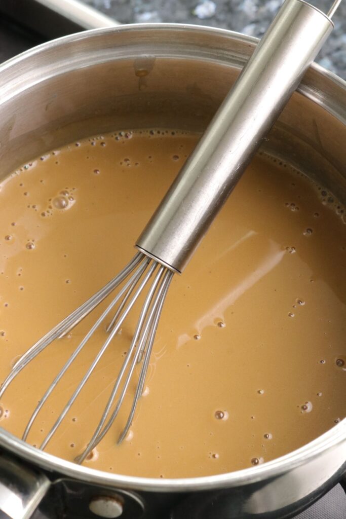 espresso caramel whisked in a saucepan