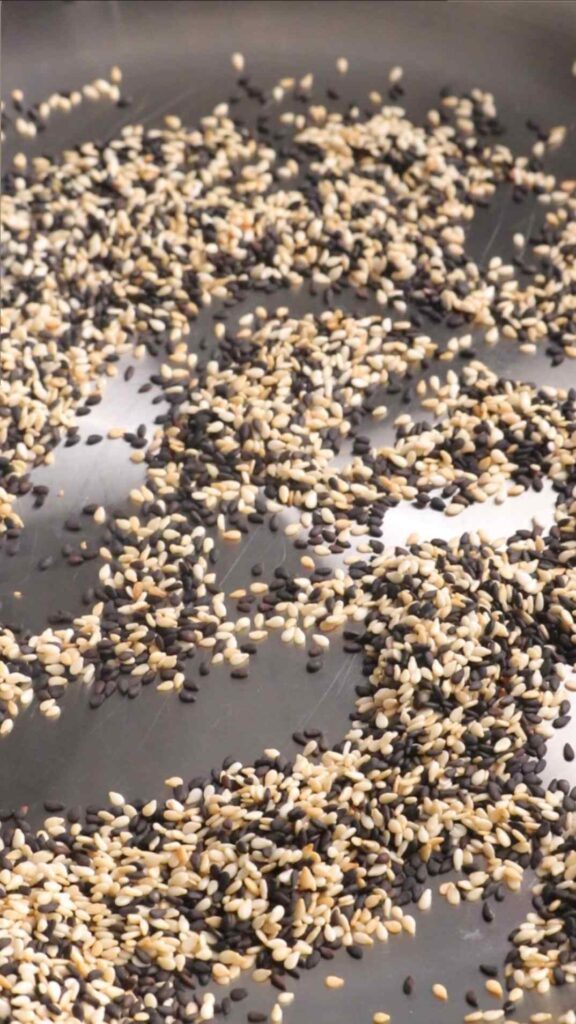 toasted sesame seeds in a pan