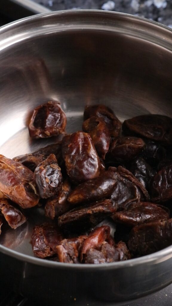 dried pitted dates in a saucepan