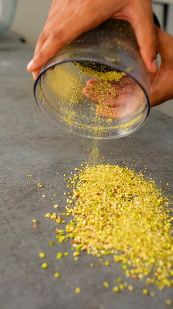 place remaining ground nuts on the counter